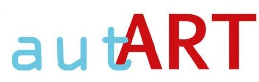 Logo von autArt: Schriftzug autART. aut ist blau und ART ist rot
